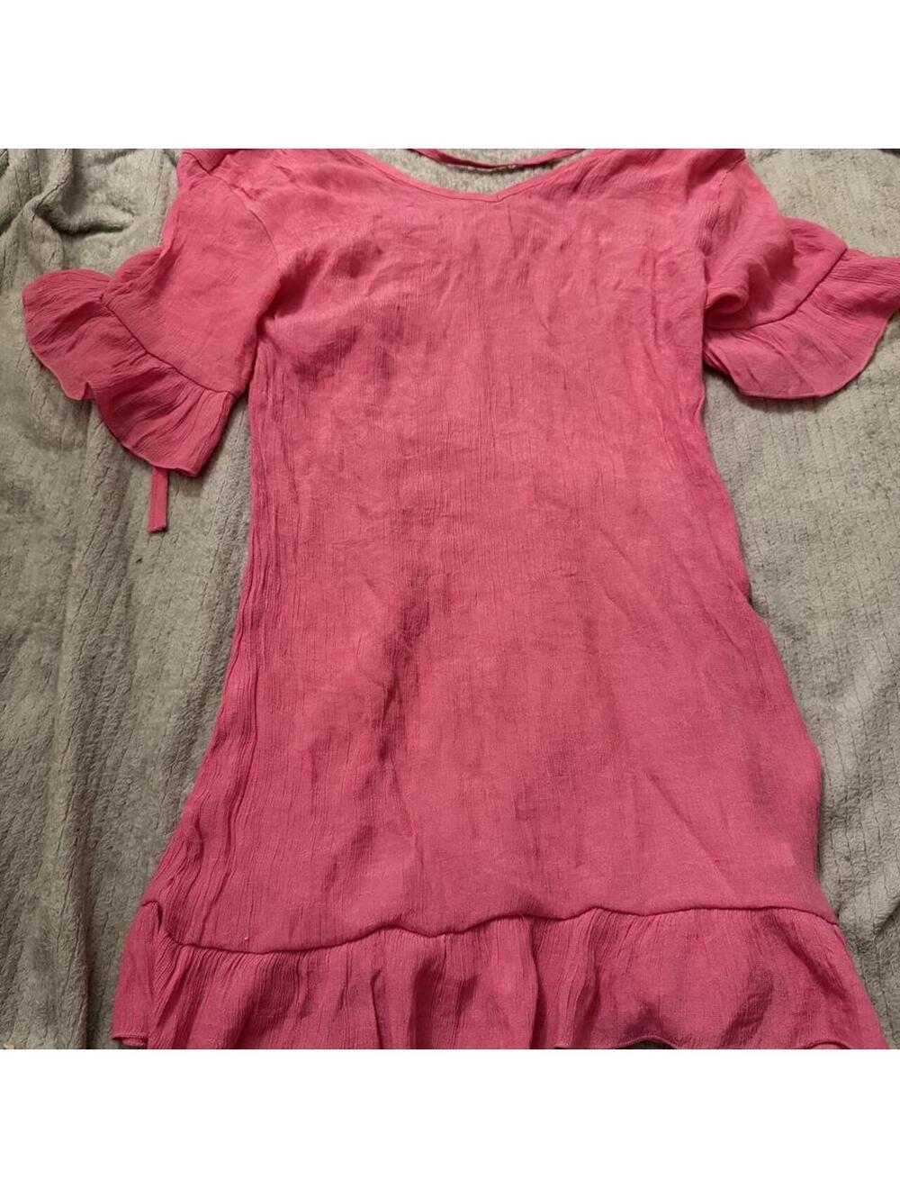 EKOUAER Pink Ruffle Sleeve Mini Dress Size M